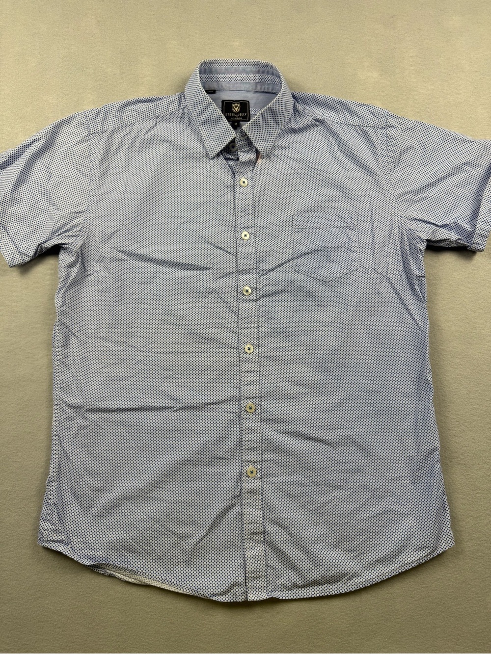 Steel & Jelly of London Mens Medium White Blue Cotton SS Button Shirt Fun Preppy